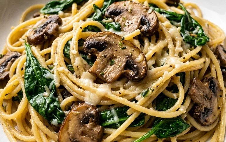 One-Pot Garlic Parmesan Pasta with Spinach and Mushrooms