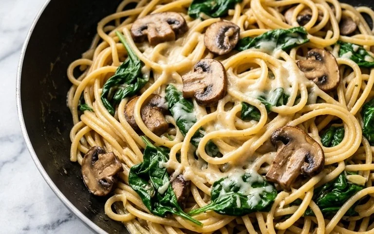 One-Pot Garlic Parmesan Pasta with Spinach and Mushrooms