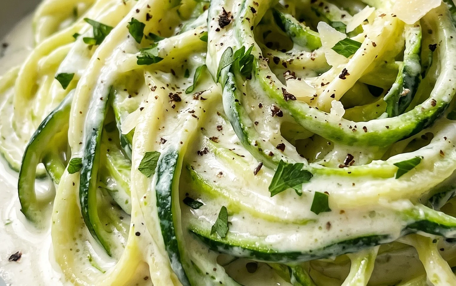 Zucchini-Spaghetti in cremiger Sauce– Zoodles