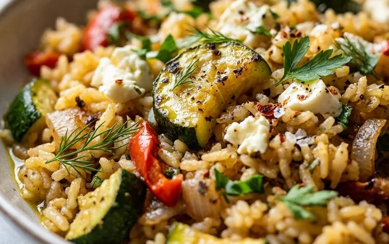 Zucchini-Reis-Pfanne mit Feta