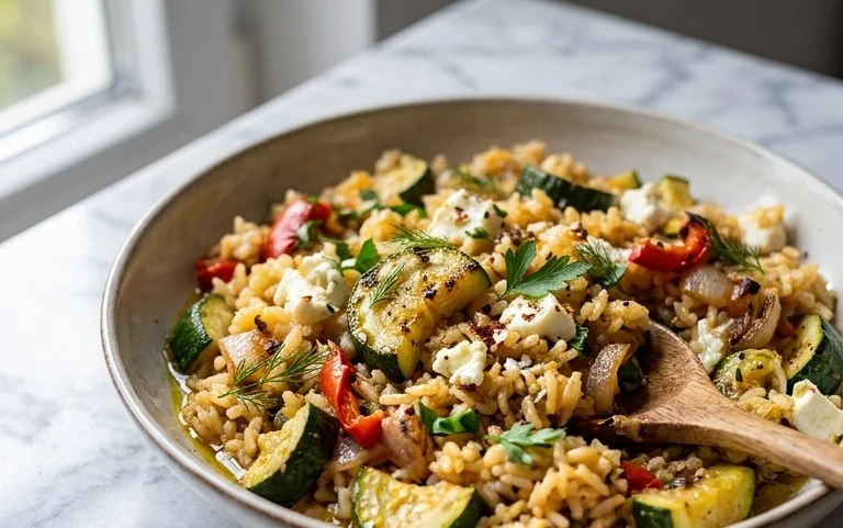 Zucchini-Reis-Pfanne mit Feta