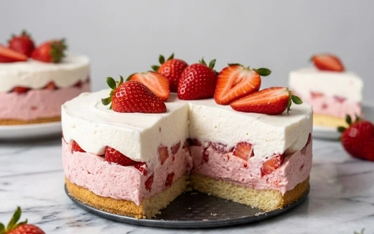 3 Ingredient No Bake Strawberry Cloud Cake