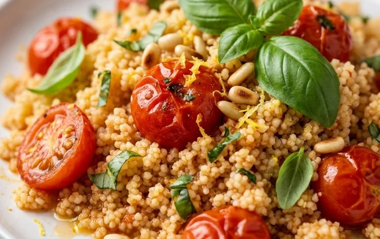 Healthy One-Pan Couscous With Garlic, Tomatoes And Basil