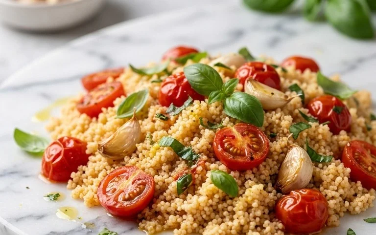 Healthy One-Pan Couscous With Garlic, Tomatoes And Basil