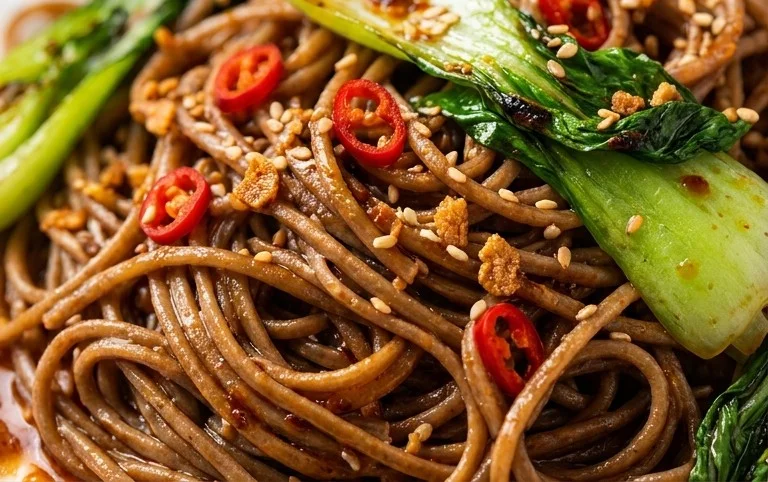 Spicy Garlic Soba Noodles with Bok Choy