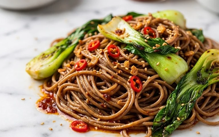 Spicy Garlic Soba Noodles with Bok Choy
