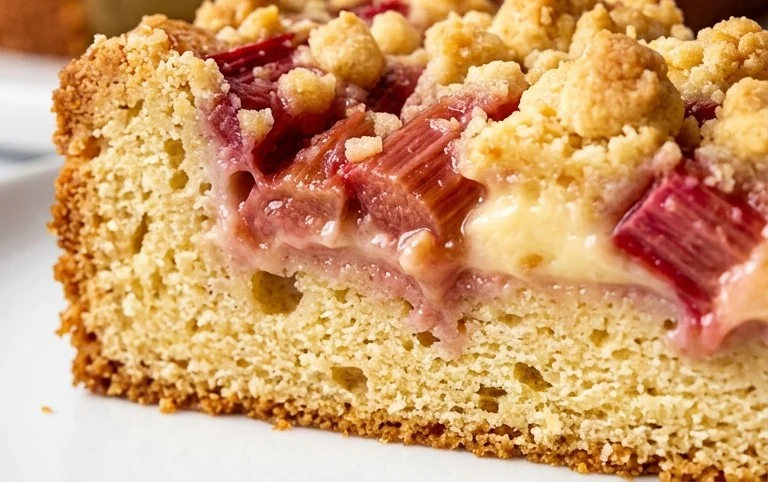 Rhabarberkuchen mit Pudding und Streuseln – wie von Oma