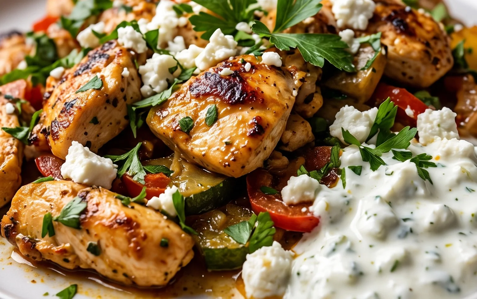 Mediterranes Hähnchen-Gyros mit Feta-Tzatziki genießen!