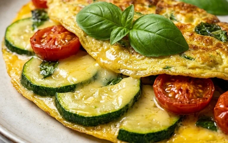 Zucchini-Omelett mit Tomaten und Basilikum