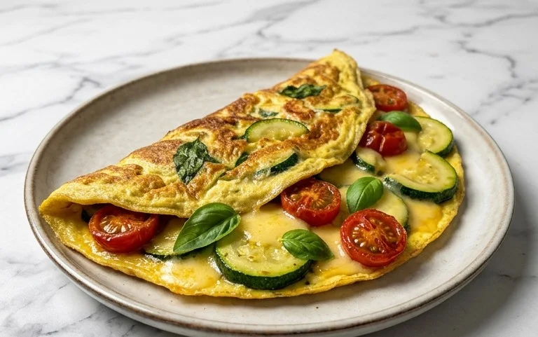 Zucchini-Omelett mit Tomaten und Basilikum