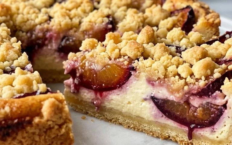 Zwetschgen-Käsekuchen - mit Mürbeteigboden & Streusel