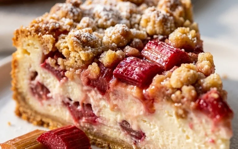 Rhabarber Käsekuchen mit Streuseln