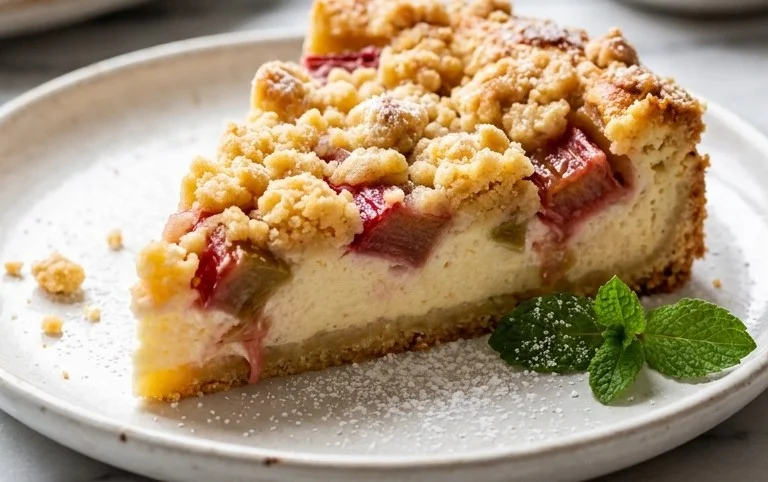 Rhabarber Quarkkuchen mit Butterstreuseln